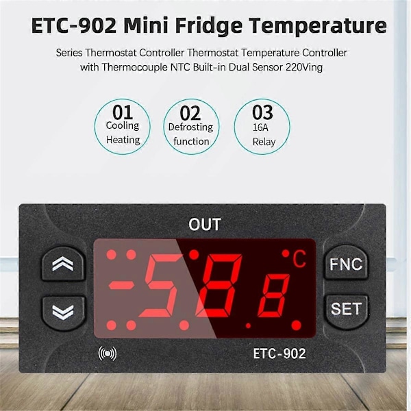 ETC-902 220V AC Digital Temperaturkontroller Termostat Termoregulator Inkubator med Hög Precision