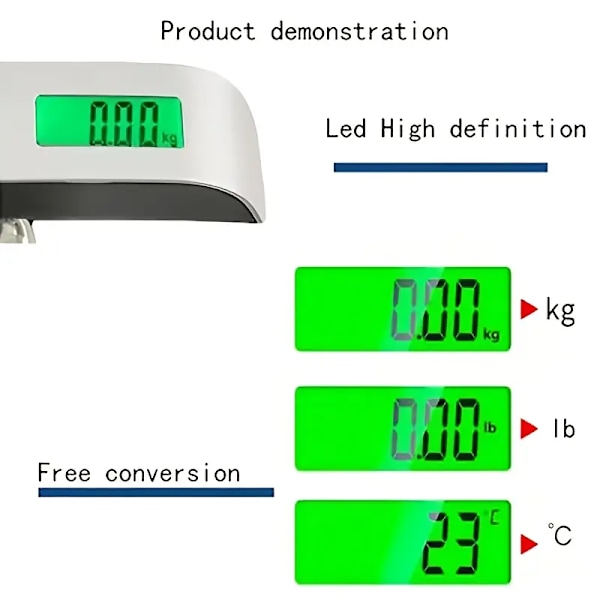 1. 110 lb/50 kg digital handhållen bagagevåg Bagage handvåg Mini portabel elektronisk våg Snabbvåg med bakgrundsbelyst LCD-skärm Resebehov