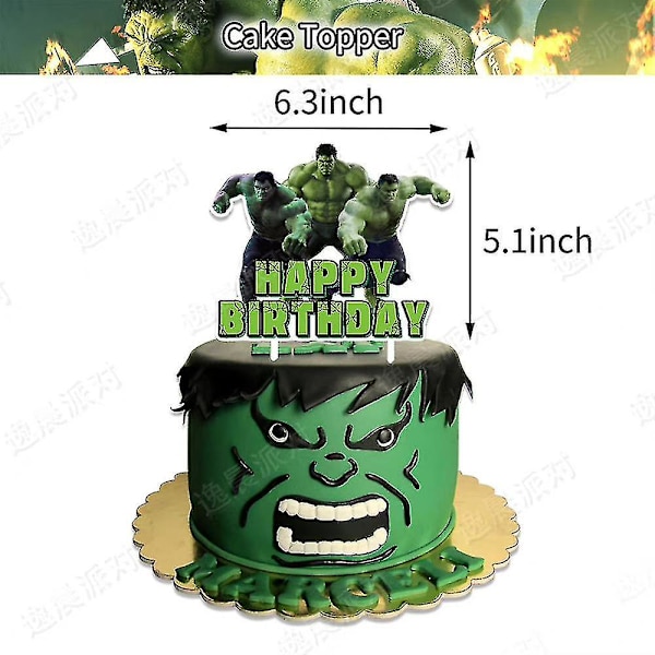 46 kpl Hulk-juhlatarvikkeita, Supersankari Hulk -teemainen syntymäpäiväjuhlatarvikkeet, Hulk-teemainen Onnea syntymäpäiväksi -lippu, ilmapallot, kakun koristeet ja kupikakkujen koristeet
