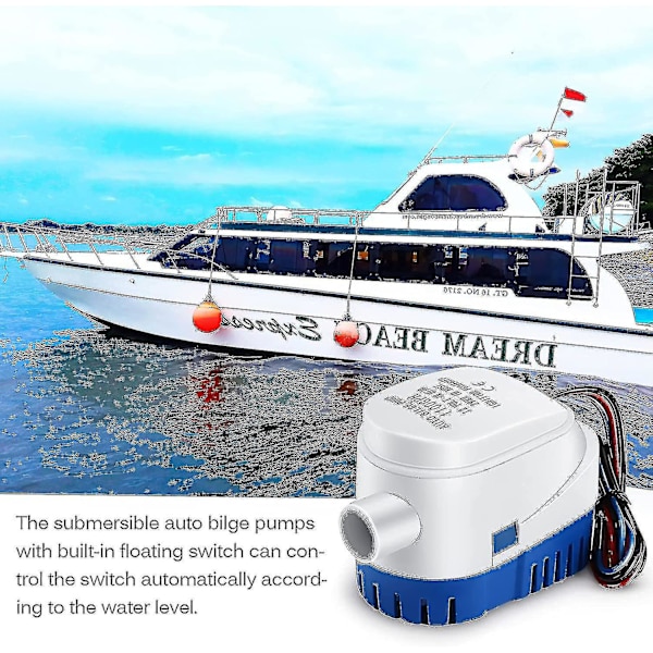 Bilgepumpe, 12V 1100GPH Automatisk Bilgepumpe Marine Dykpumpe Bilge Auto Silent Væskepumpe Vandpumpe Til Både, Damme, Pools Jnnjv