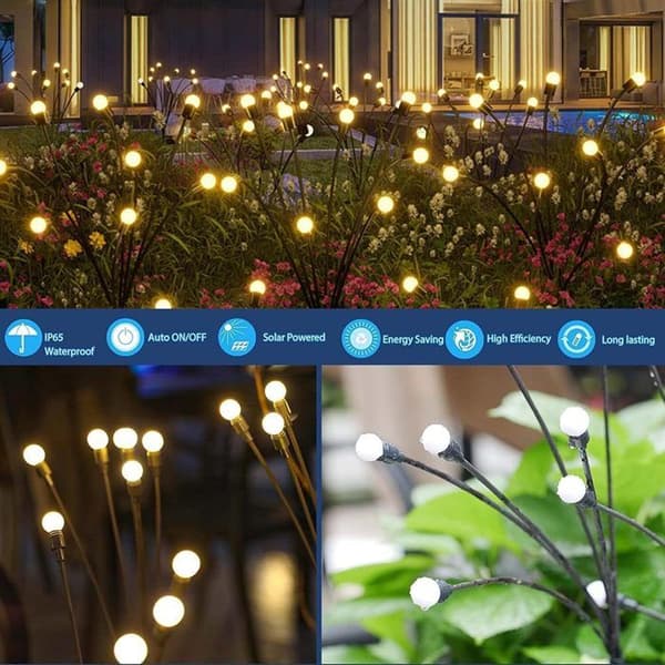 Solcellelampe - Firefly Solcellelys - 10 LED - IP65 Vanntett - 4 Stykker Varmhvit
