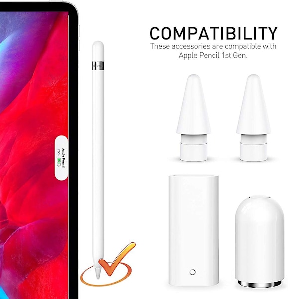 Ln-magnetiskt pennfodral laddningsadapter och spetsar ersättningstillbehörssats för Apple Pencil 1:a generationen