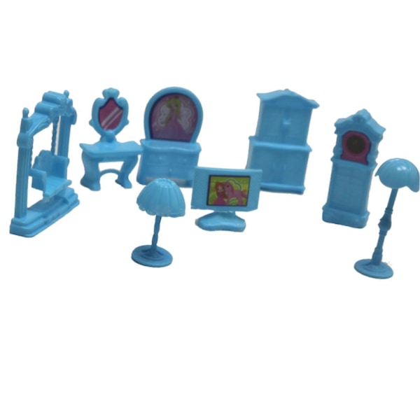 8 st Dockskåps Sovrumsmöbler Tillbehör Multifunktionell Miniatyr Dockskåps Sminkbord Set
