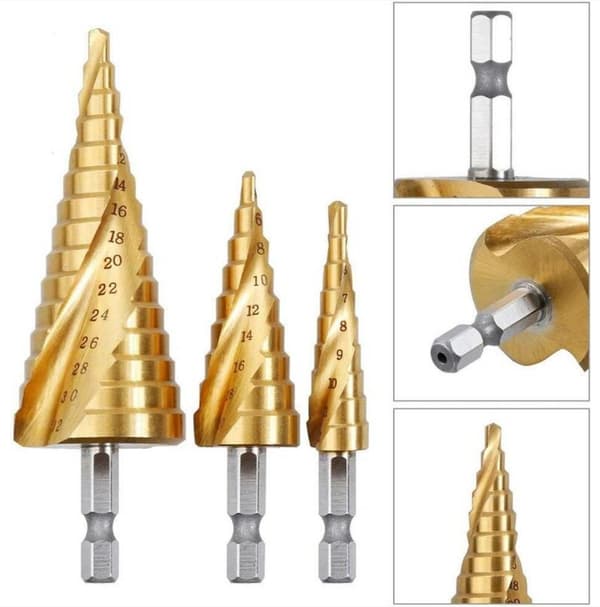 3 stk konisk spiss borbitåpner multifunksjonell borstål rustfritt stål metallspiral