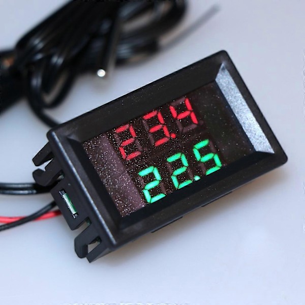 DC 4-28V Precision Dubbel Display Digital Termometer NTC Vattentät Metallsond