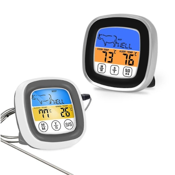 Elektronisk BBQ-termometer Timer Touch BBQ-termometer (silversvart)