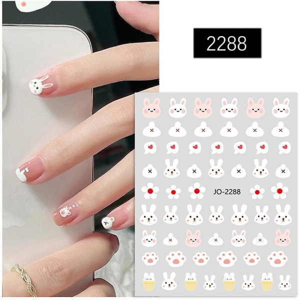 10 ark Kanin Nail Art Stickers - Cartoon Rabits Nail Självhäftande dekaldesign - Söta kanin Nail Art Dekaler för påsk Manikyr Animal Decora