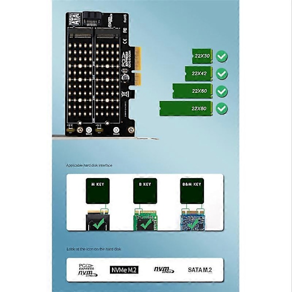 M.2 NVMe NGFF SSD til PCIE SATA Adapter PCIE til M2/M.2 Adapter SATA M.2 SSD PCIE Adapter M Key B Key