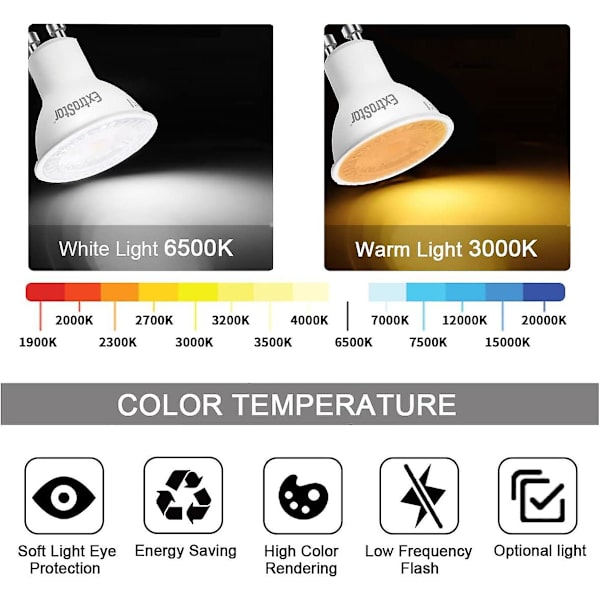 5-pakkauksen GU10 LED-lamppu 6W (60W vastaava), kylmä valkoinen 6000K 500 lumenia, GU10 LED-lamppu 120 leveä säde, välkkymätön upotettu valokeila