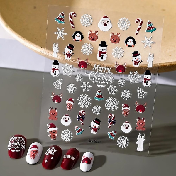 Joulu 5d kohokuvioitu lumiukko lumihiutaleet nail art 8*10cm sarjakuva joulupukki hirvi joulutarra tee itse manikyyri tarrat &*