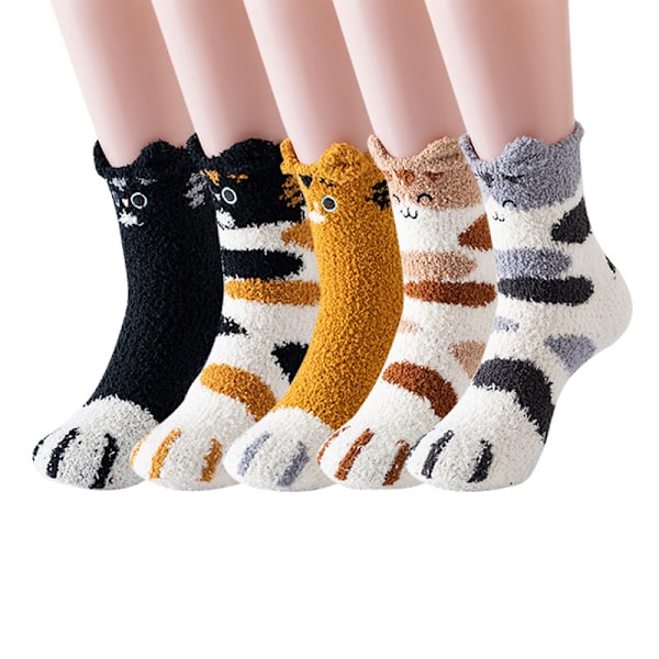 2023 Kvinners hjem korall fløyel sokker, kvinners tykkede mid-calf sokker, søte katt sokker