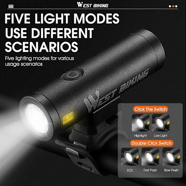 Aluminium Alloy Lysstærk Cykellampe 500 Lumen USB Genopladelig Cykellampe Vandafvisende Vejcykellampe Cykling Sikkerhedslampe