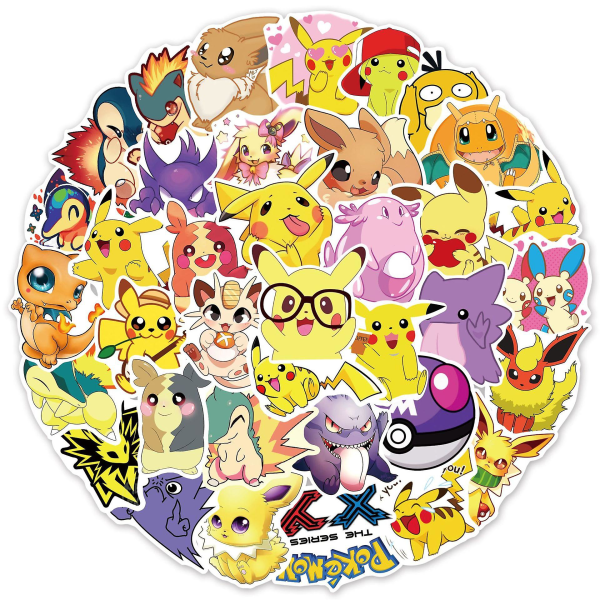 Pokémoned-klistremerker 50 stk/sett Pokemo vanntett dekorativt klistremerke for bærbar bagasje Anime-leke-gave til barn