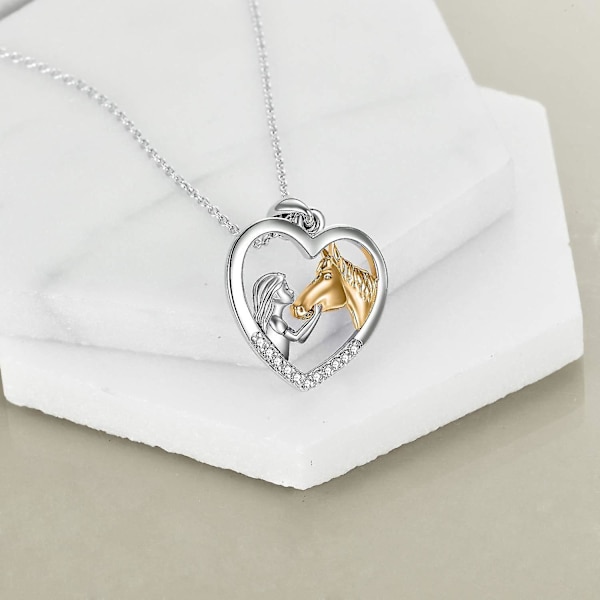 Halsband med flicka och häst för flickor, smycken i 925 sterling silver, present till kvinnor