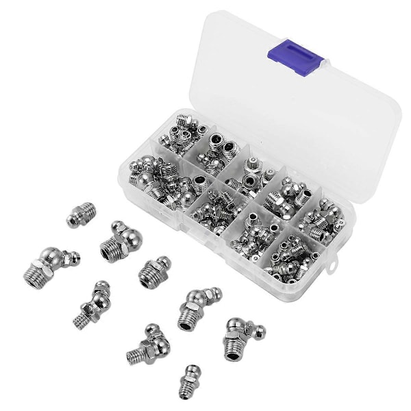 60st Metriska Smörjnipplar Kit, M6 M8 M10 45 90 Graders Hydrauliska Smörjnippel Sortiment för Vinklade