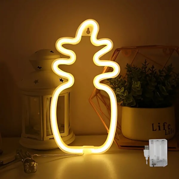 En söt ananas neonlampa, batteridriven eller USB-driven LED-dekorationslampa, för sovrum, heminredning
