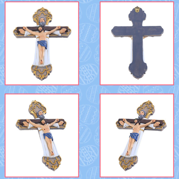 Hellig krusifiks Harpiks Jesus kors med Gud Religiøs korsfestelsesstatue Katolsk figur Vegghengende dekorasjon Bønnesamling Ornament