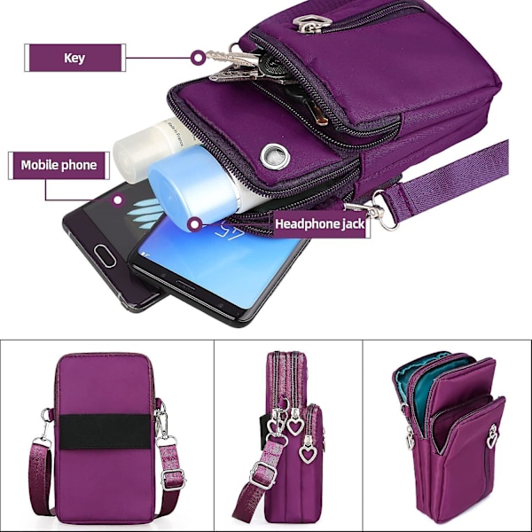 Mobilväskor för Kvinnor Crossbody, Nylon Crossbody Mobilväska Mobiltelefonfodral med Lång Rem, Dam Mobiltelefon Crossbody Väska Liten Axelväska med