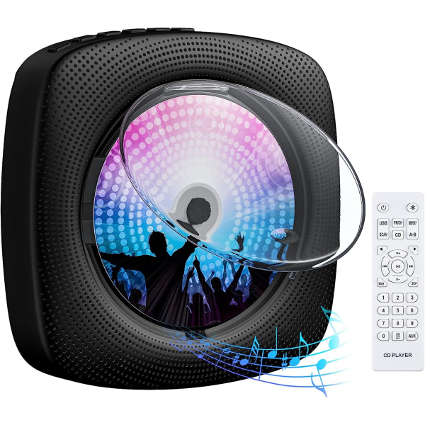 1 stk Bærbar Bluetooth CD-spiller Veggmontert HiFi Innebygd høyttaler med støvdeksel