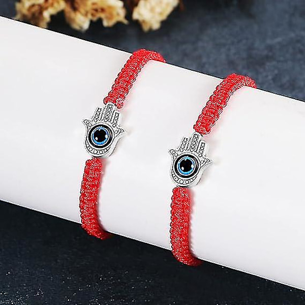 2PCS Evil Eye Armband Set för Kvinnor Flickor Röd Svart Tråd Flätad Hamsa Hand of Fatima Amulett Armband Lycksmycken