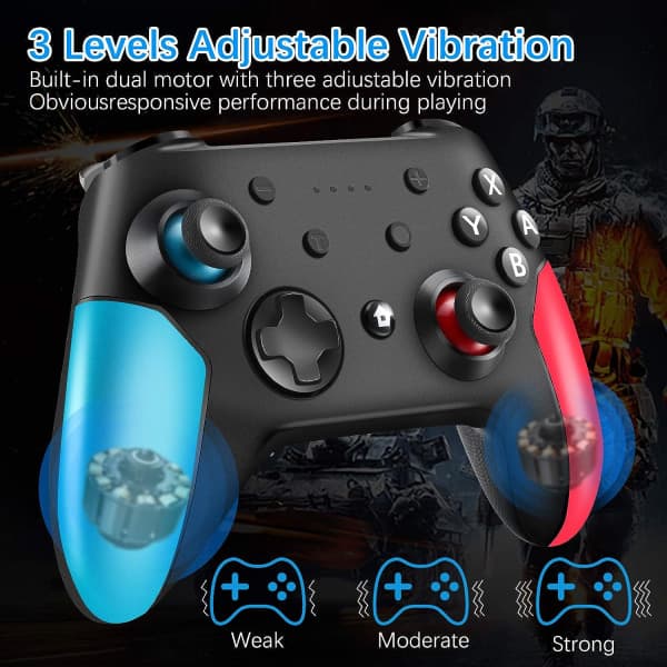 Trådløs Pro-controller til Switch/Switch Lite Remote Pro Controller Gamepad Joystick, Gyro Axis, Justerbar Turbo og Motion Support Wake Up（Rød-Blå）