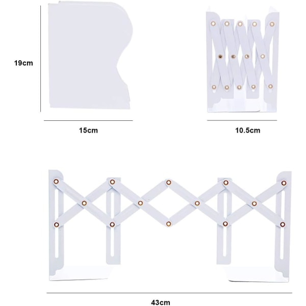 Metal Justerbar Udtrækkelig Heavy Duty Bogstøtter Bogreol Børns Bogstøtter Skridsikker, Hvid