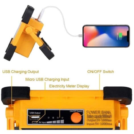 60W LED Nødlys med Oppladbart Solcellepanel USB SOS Camping
