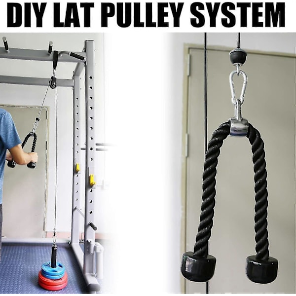 Triceps-tov Fitness-tilbehør Kabelmaskine Pulldown Heavy Duty Belagt Nylontov Med Solide Gummiende, Sort