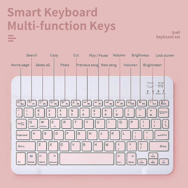 10 tommers trådløst bluetooth-tastatur (rosa)