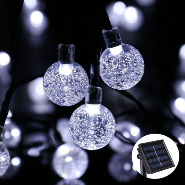50 LED 29,5 fot solterrassljus, 8 lägen, vattentät kristallkula strängljus (vit)
