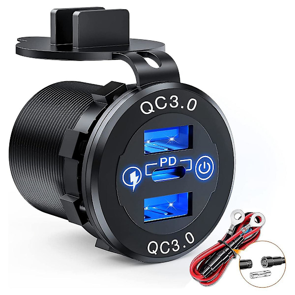 Hurtiglading Socket 60W USB-C Flere Billadere Socket PD 3.0 & To QC3.0 Porter med Berøringsswitc