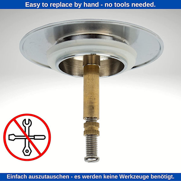Badekarprop 70mm, med dobbelt tætning, højdejusterbar, universel badekarprop, bassinventil, hærdet messing med kromfinish, rustfrit badekarafløb