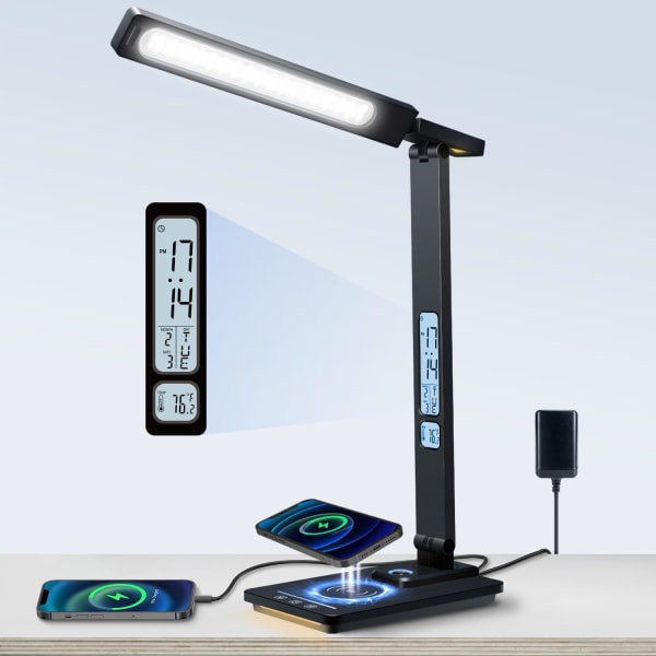 LED med trådløs lader og USB-ladeport Øyebeskyttelse Dimbar 5 farger