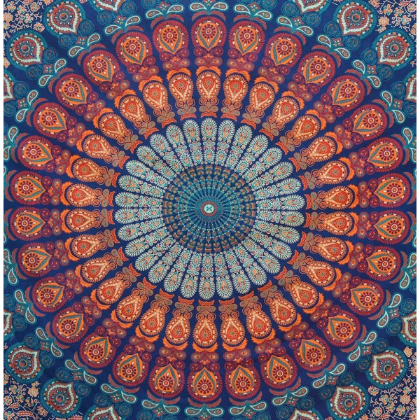 Bohemian Psychedelic Peacock Mandala Veggteppe 150*200 cm
