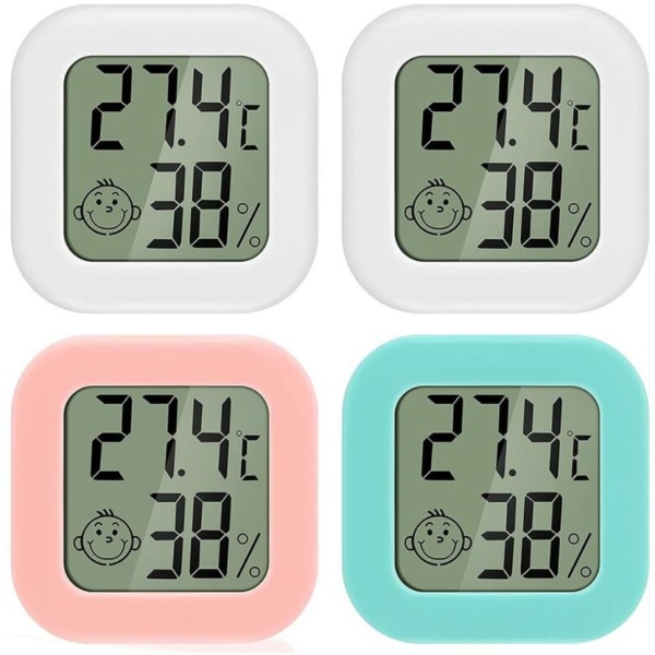 Mini elektronisk smiley -hygrometer med LCD-display för temperatur och luftfuktighet - Vit/Rosa/Blå-Grön, 42*42*30 mm, 4st