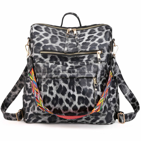 Mode ryggsäck Plånbok Multifunktionsdesign handväska och axelväska, leopardgrå