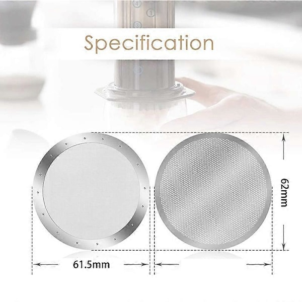 3-pack Metall Kaffefilter Mesh Kompatibel AeroPress Kaffebryggare, Silver