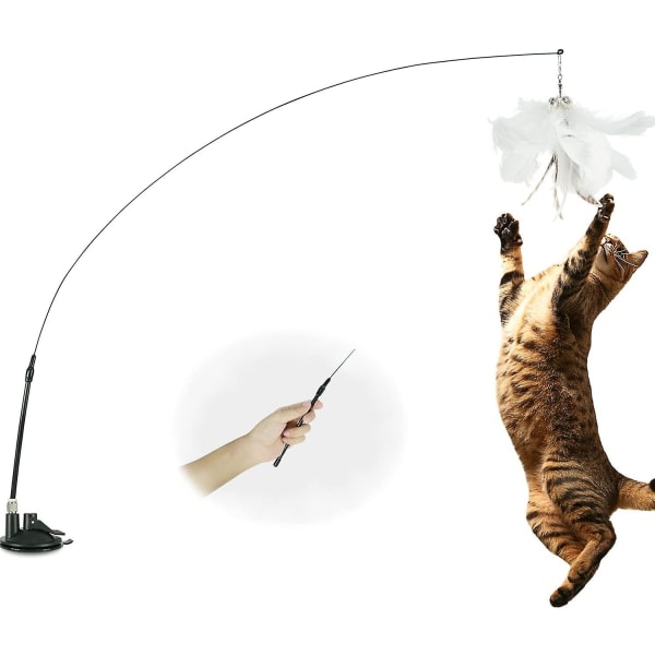 Kattefjærleketøy med klokke og sugekopp, interaktiv innendørs kattunge fiskestang