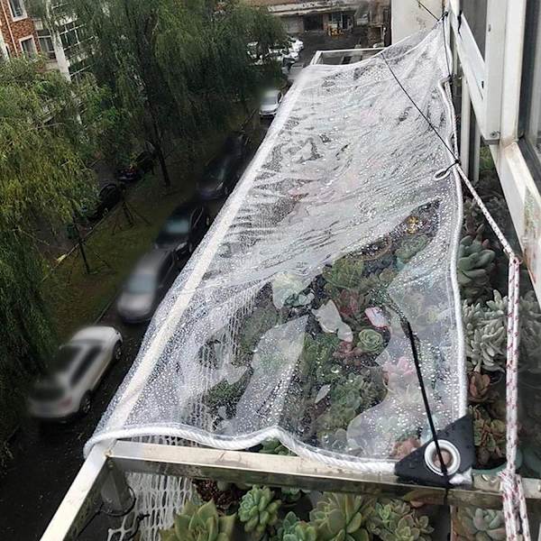 1 x Vedenpitävä läpinäkyvä pressu, vedenpitävä läpinäkyvä pressu silmukoilla, (1,2x2m)