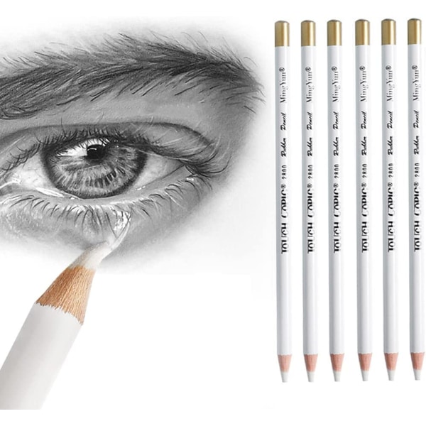 6Pcs Eraser Pencils Set for Artists, Wooden Sketch Eraser Pen for Charcoal Drawings,17.5Cm