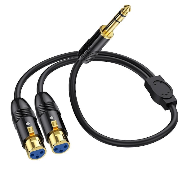 Dual Female XLR to 1/4 Inch TRS Stereo Male Plug Y-Splitter Cable 2-XLR Female to Quarter Inch Adapter Patch Cord-C