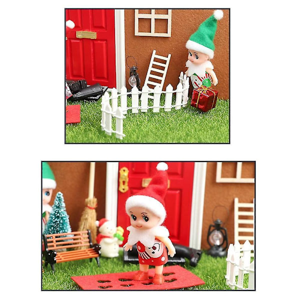 Elf Dør Julepynt Lysstreng Hat Krans Mini Træ Gaveæsker Fe Toyhouse Miniature Scene
