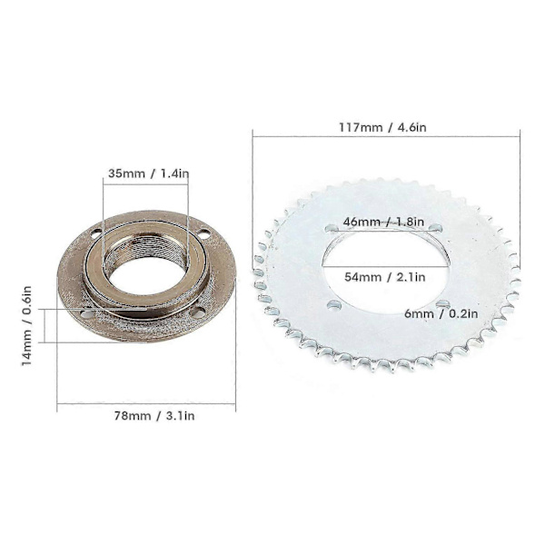 78mm Yttre Diameter 4-Hål Tandlös Svänghjul + T8f 44t 54mm Bakre Kedjehjul Passar För 43cc 49cc Mini Pocket