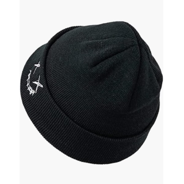 Knit Beanie Brodeerattu miesten cap, musta
