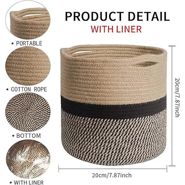 Plante Kurv Med Liner, Indendørs Stof Plantepotter Til 20cm Blomsterpotter Jute Bomuld Reb Plantepot Dekoration Sammenklappelig Vasketøjskurv Opbevaringskurv