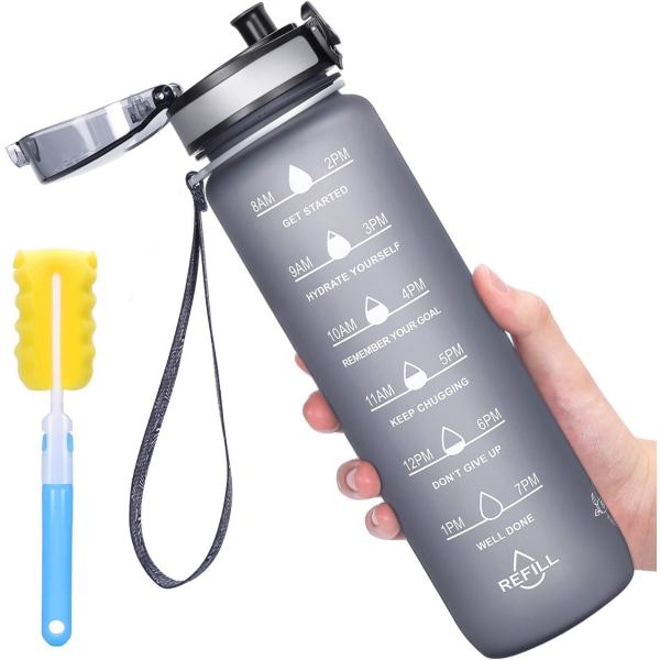 1 liters sportsvandflaske med motiverende tidsmarkør, lækagesikre vandflasker