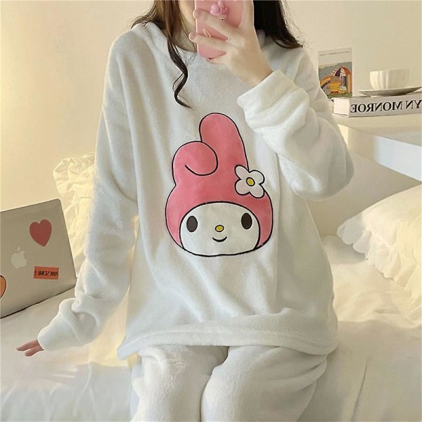 Ny varm flanell pyjamas Kawaii Sanrioed Höst Vinter Kuromi Flickor Sovkläder Set Tecknad Cinnamoroll Hemkläder Kläder för kvinnor pink mogu XL(57.5-65kg)