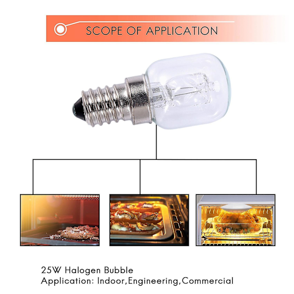 E14 Høytemperaturpære 500 Grader 25W Halogen Boble Ovnspære E14 250V 25W Kvarts Pære Boris