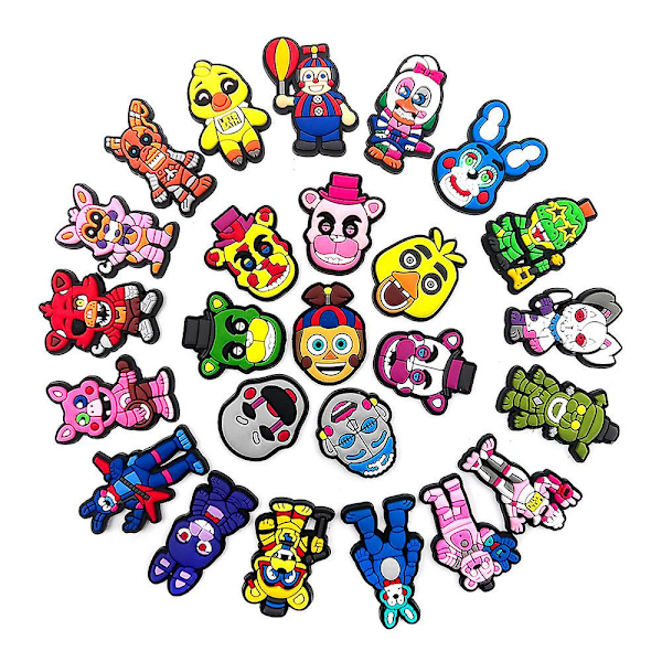 25 Pak Five Nights at Freddy's FNAF Gyser Spil Crocs Charms 2024 Jibbitz Klogsandaler Dekoration Sko Tilbehør Børn Teenagere Voksne Festgave