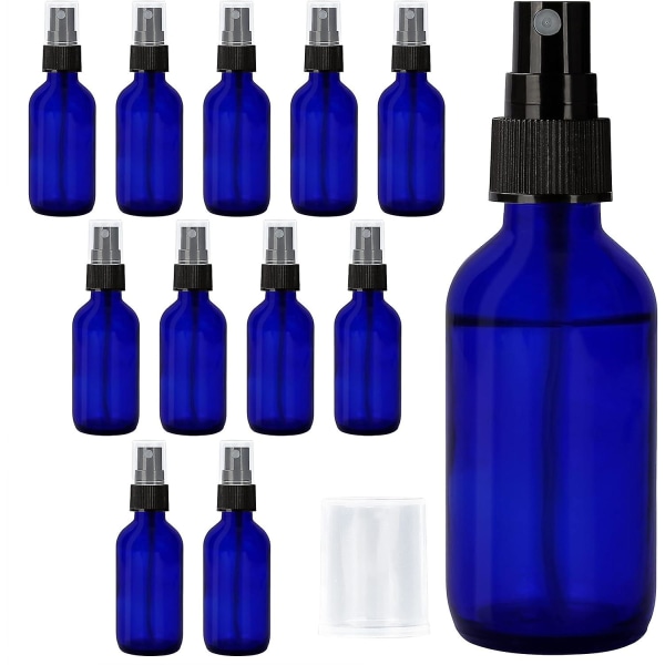12-pack blå glassprayflaskor - 60 ml - Tom Fine Mist Sprayer - Koboltpåfyllningsbara flaskor för eteriska oljor, rengöring, resor, aromaterapi, husdjur